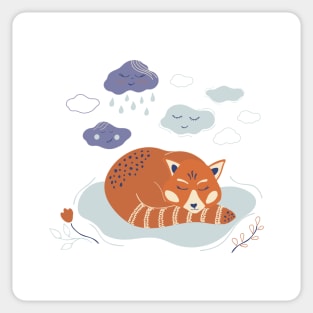 Cute poster with sleeping red panda and clouds Sticker